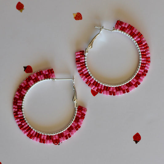 Valentine’s Beaded Hoops • Pink + Red