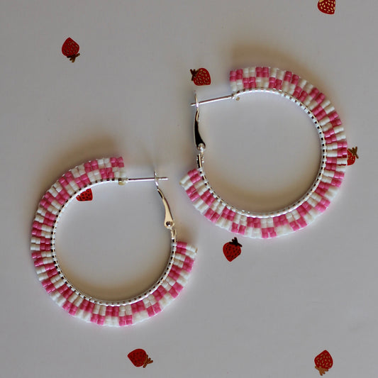 Valentine’s Beaded Hoops • Pink + White